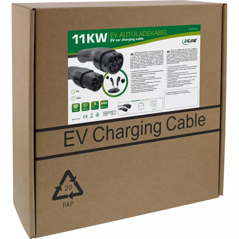 InLine EV automobilio įkrovimo kabelis 11 kW Type2, 3 fazės, 5 m
