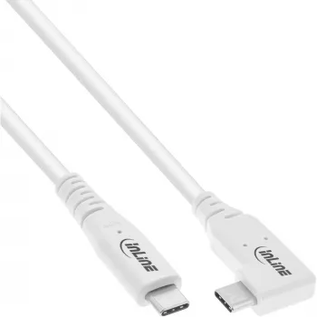InLine USB4 kabelis, USB-C, vienas galas kampuotas, PD 240W, 8K60Hz, TPE, baltas, 1m