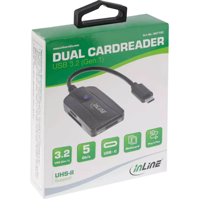 InLine kortelių skaitytuvas USB 3.1 USB-C, SD/SDHC/SDXC, microSD, suderinamas su UHS-II