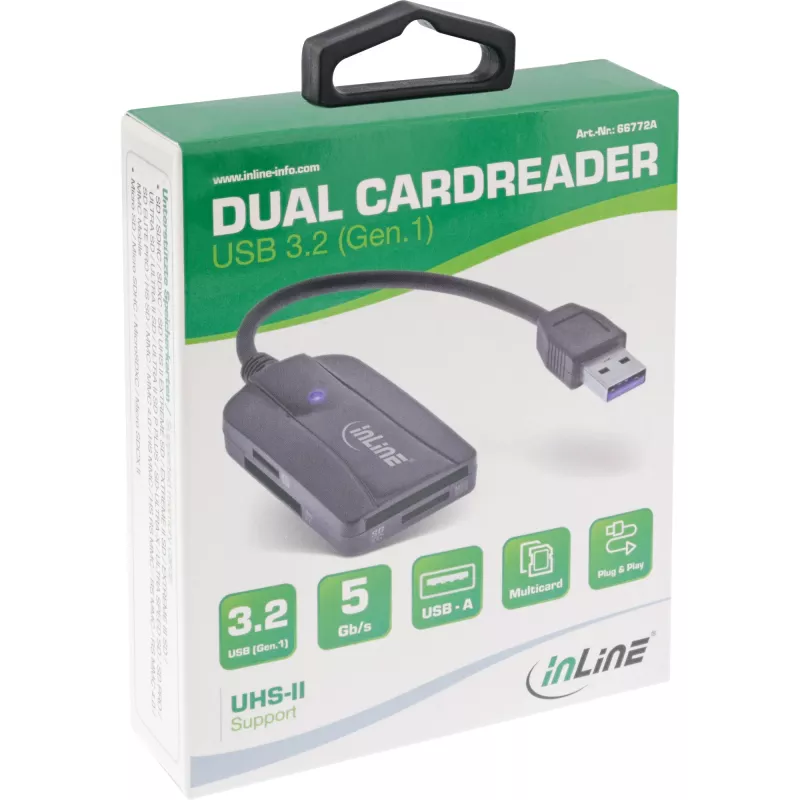 InLine kortelių skaitytuvas USB 3.1 USB-A, SD/SDHC/SDXC, microSD, UHS-II suderinamas