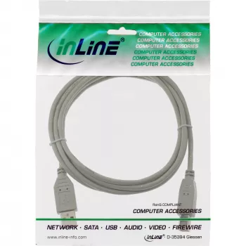 USB 2.0 laidas, A tipas (vyriškas) / B tipas (vyriškas), smėlio spalvos, 3 m, InLine 34535H