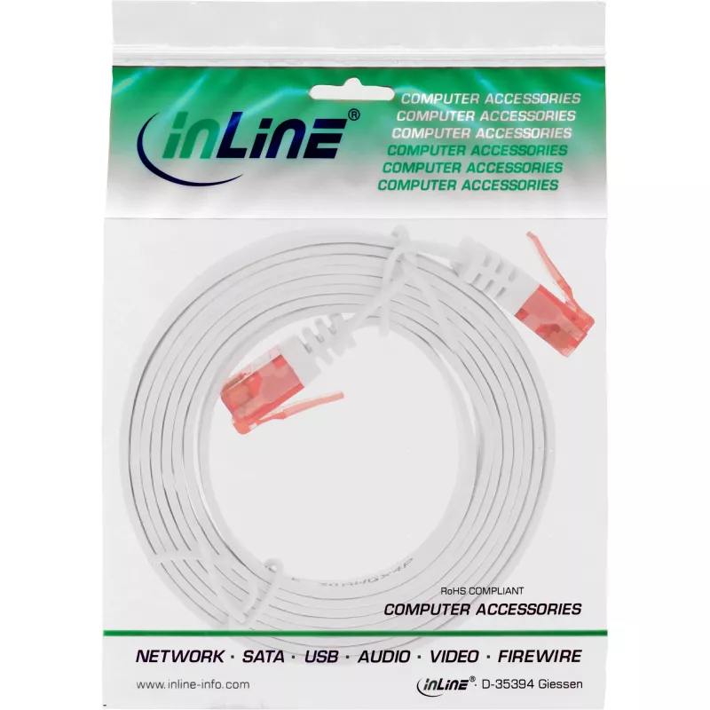InLine Flat Ultraslim Patch Cable U/UTP Cat.6 Gigabit ready baltas 3 m