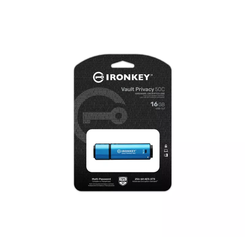 Kingston Technology IronKey 16GB USB-C Vault Privacy 50C AES-256 šifruotas, FIPS 197