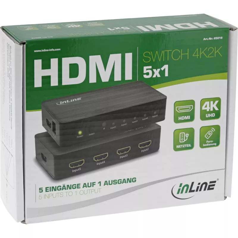 InLine HDMI jungiklis 5 prievadų 4K2K@60Hz HDCP 2.2 juodas