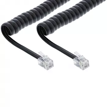 Telefono spiralinis laidas InLine RJ10 4P4C 18893 2 m juodas
