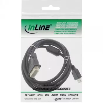 InLine HDMI-DVI laidas, 19 kontaktų kištukas / 18+1 kištukas su ferito žiedu, juodas, 1,8 m