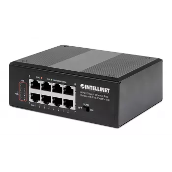 Intellinet 8 prievadų Gigabit Ethernet PoE+ pramoninis tinklo jungiklis