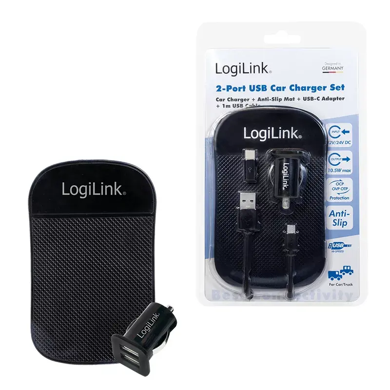 Automobilinis USB įkroviklis LogiLink PA0204 Universalus Juodas Cigaretiniam degtukui 12/24V 2.1A