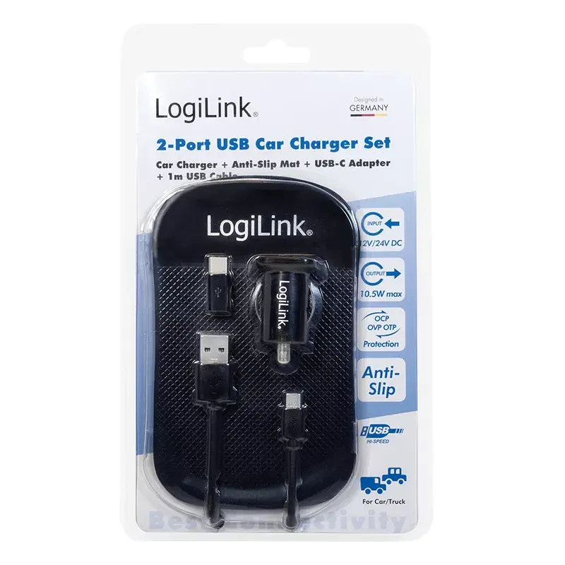 Automobilinis USB įkroviklis LogiLink PA0204 Universalus Juodas Cigaretiniam degtukui 12/24V 2.1A