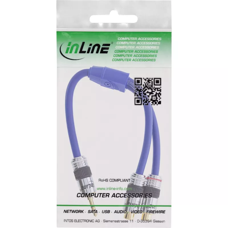 InLine Audio Cable Premium 2x RCA moteriška / 3,5 mm vyriška auksuota 0,25 m