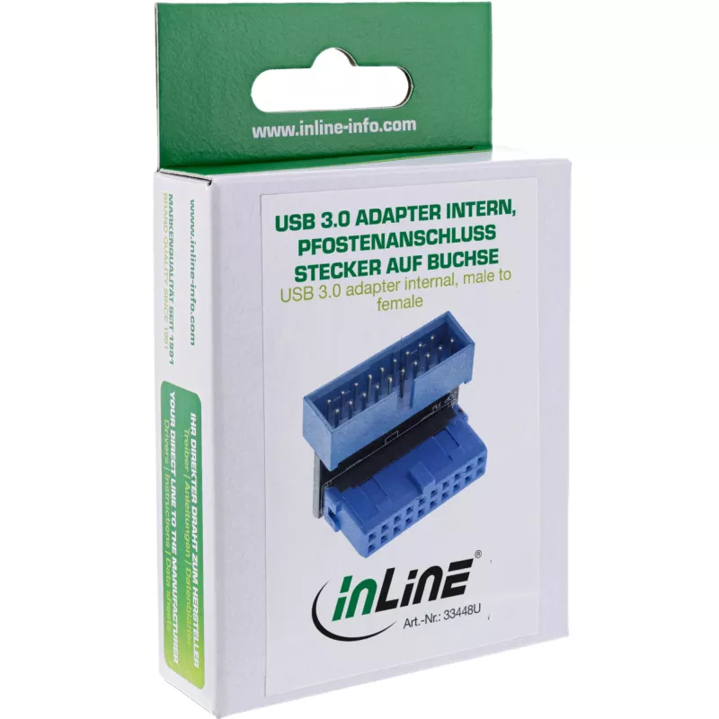 InLine USB 3.0 vidinis adapteris, patinas / patelė, jungtis nulenkta žemyn