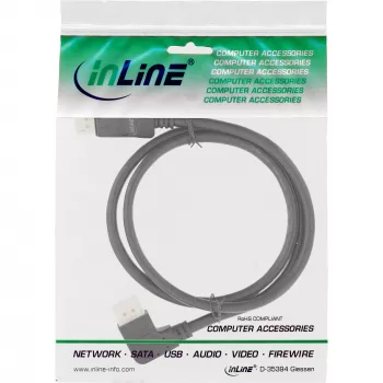InLine DisplayPort 1.4 kabelis, 8K4K, kairėje pusėje lenktas, juodas/auksinis, 5 m
