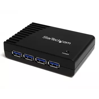 StarTech.com 4 prievadų juodas SuperSpeed USB 3.0 šakotuvas, USB 3.2 Gen 1 (3.1 Gen 1) Type-A, 5000 Mbit/s, juodas, su maitinimu, 5 V, 2 A