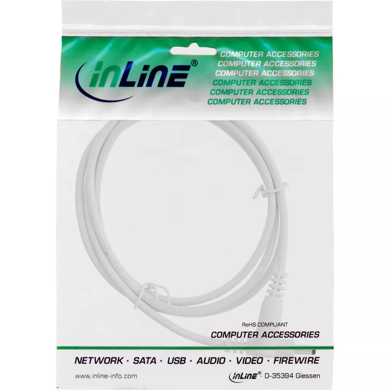 DC prailginimo laidas InLine 26801D vyriškas/moteriškas 4.0x1,7mm baltas 1m