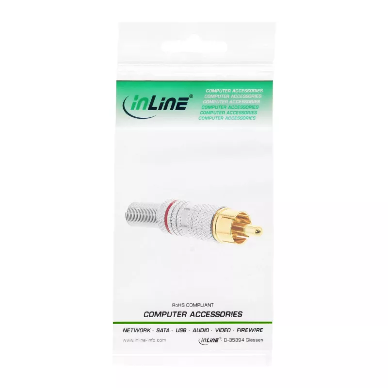 InLine RCA metalinis kištukas lituojamas, sidabrinis, raudonu žiedu, 6 mm kabeliui