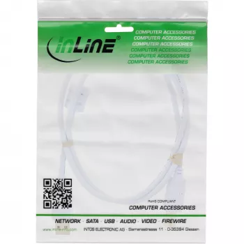InLine USB 2.0 laidas A tipo kištukas / B tipo kištukas, auksuoti kontaktai, su feritu, baltas, 1,5 m