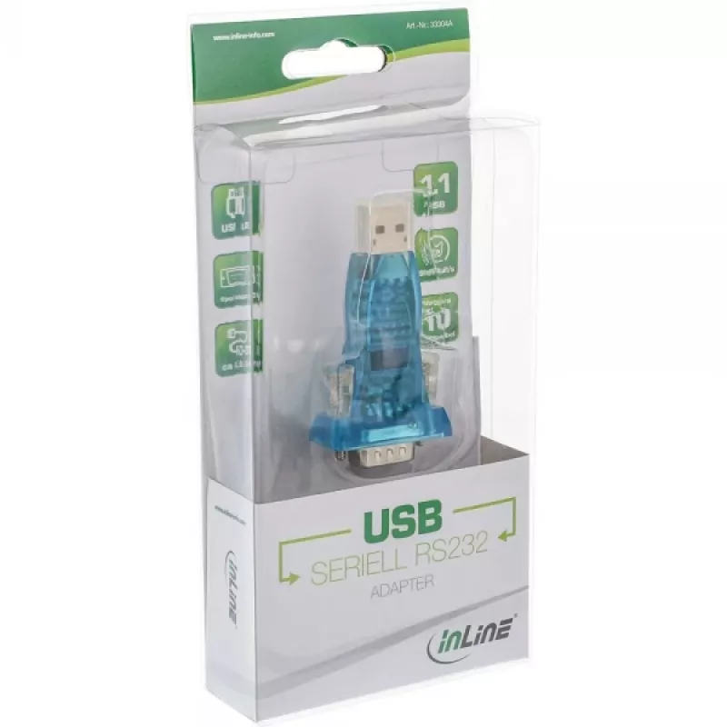 InLine USB į RS232 adapteris, USB A į 9 kontaktų Sub-D, USB prailginimas 0,8 m