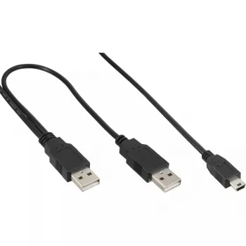 InLine USB Mini-Y kabelis 2x Type A kištukas / Mini-B kištukas, 5 kontaktų, 1 m