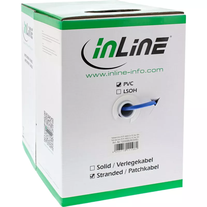 InLine Patch Laidas SF/UTP Cat.5e AWG26 CCA PVC mėlynas 100m