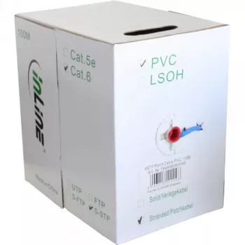 Ethernet montažinis kabelis InLine Cat6 S/FTP PiMF AWG27 PVC, 100 m, mėlynas