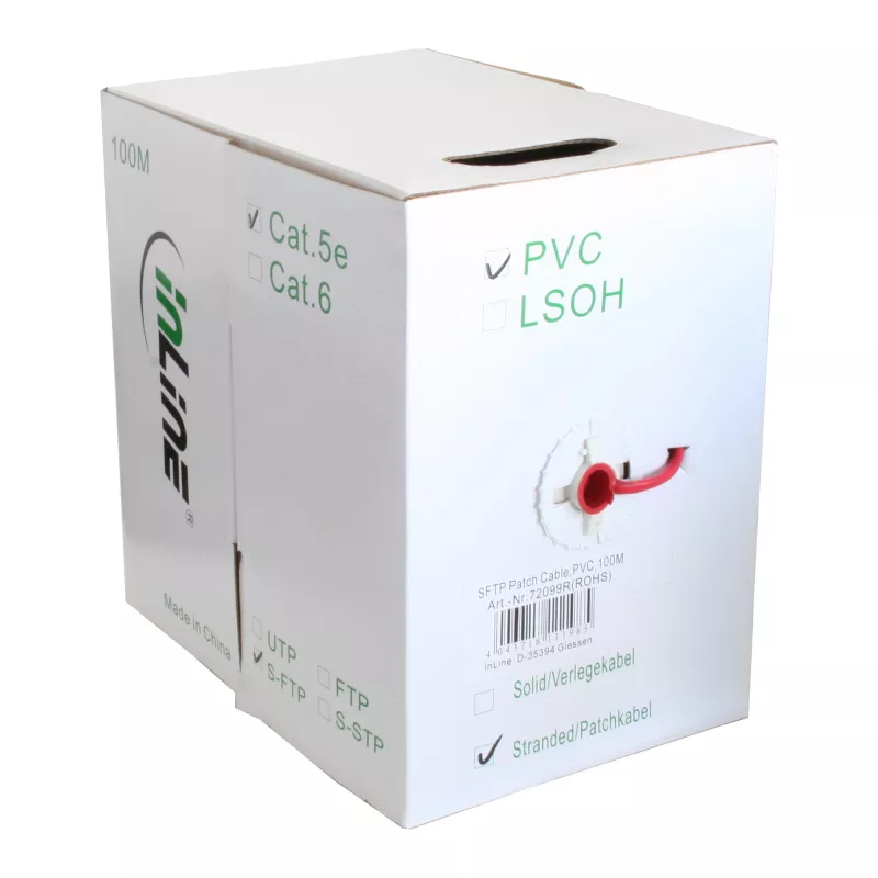 InLine Patch kabelis SF/UTP Cat.5e AWG26 CCA PVC raudonas 100 m