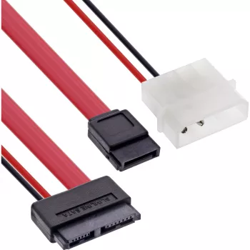 InLine Slimline SATA laidas, Slim SATA 13 kontaktų (7+6) pusė į SATA+maitinimą, 0,4 m
