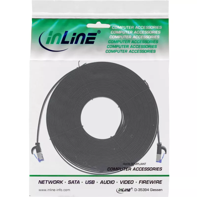 InLine Patch kabelis plokščias, U/FTP, Cat.6A, TPE halogen-free, juodas, 15 m