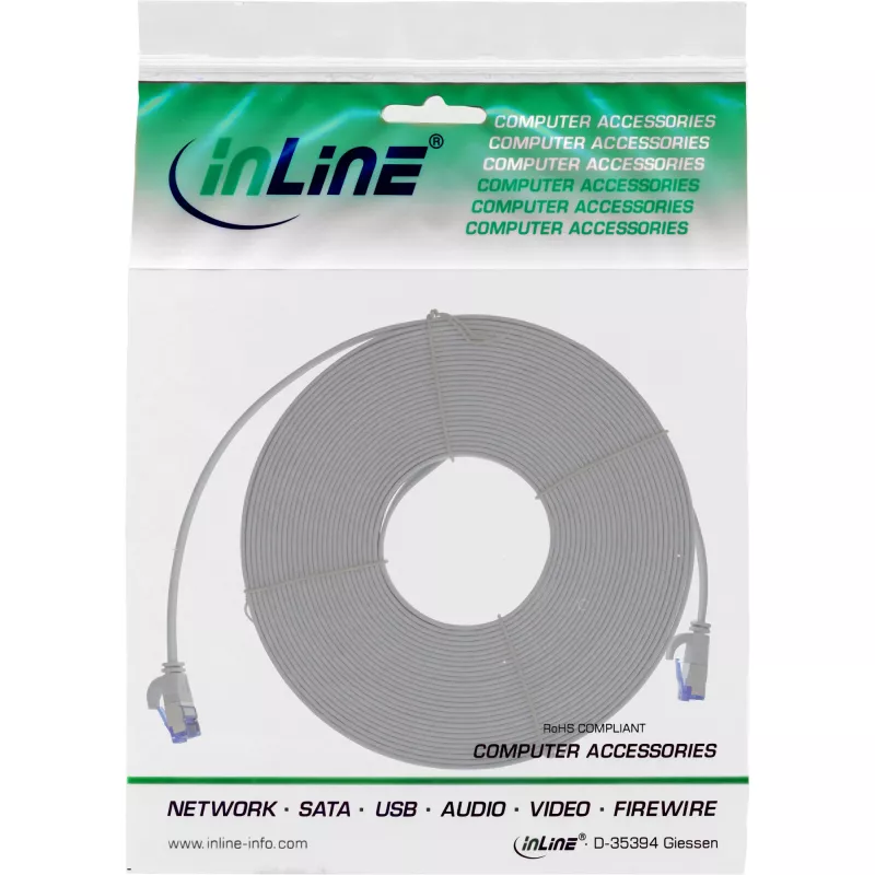 InLine Patch laidas plokščias, U/FTP, Cat.6A, TPE halogen-free, pilkas, 5m