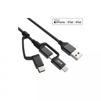 InLine 3-in-1 USB laidas, USB-A M prie Micro-USB+USB-C+Lightning, juodas/aliuminis