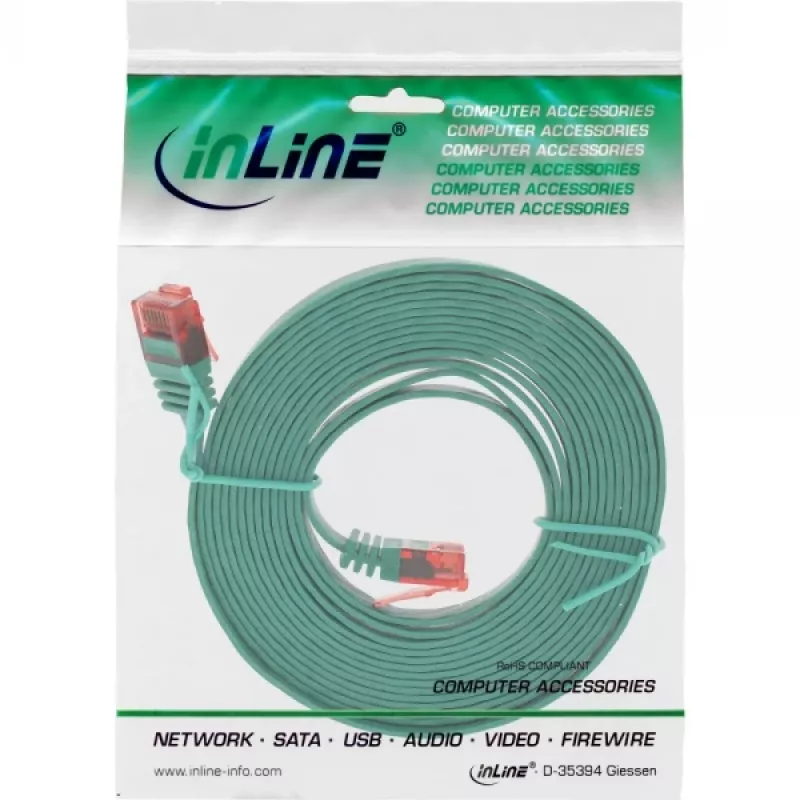 InLine Flat Ultraslim Patch Cable U/UTP Cat.6 Gigabit ready žalias 3m