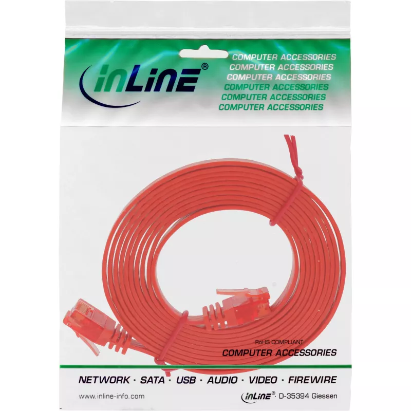 InLine Flat Ultraslim Patch Laidas U/UTP Cat.6 Gigabit ready raudonas 0,5 m