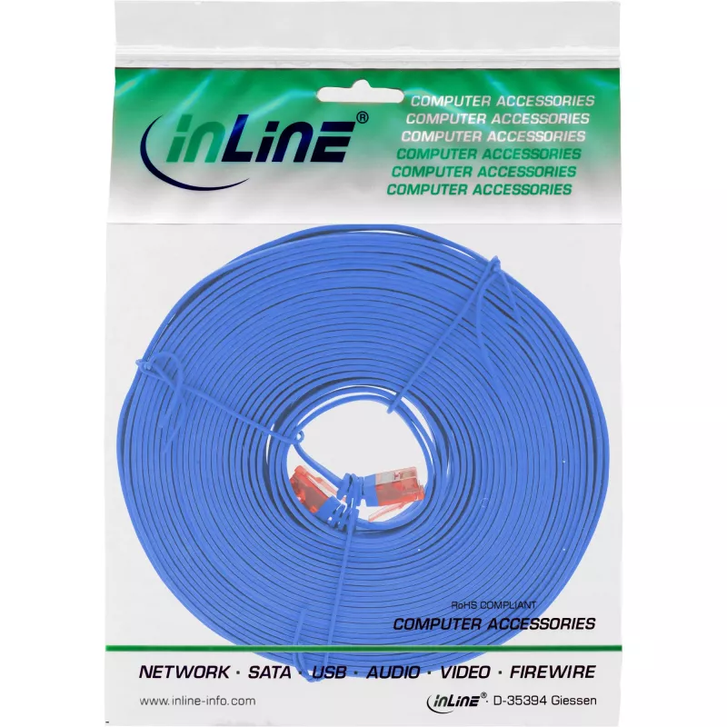 InLine Flat Ultraslim Patch Cable U/UTP Cat.6 Gigabit paruoštas mėlynas 10m