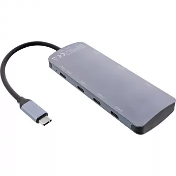 InLine USB 3.2 Gen.2 Hub, 4x USB-C + 3x USB-A, PD 100W, aliuminis, pilkas
