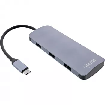 InLine USB 3.2 Gen.2 Hub, 4x USB-C + 3x USB-A, PD 100W, aliuminis, pilkas