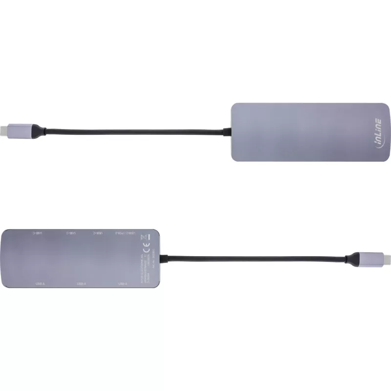 InLine USB 3.2 Gen.2 Hub, 4x USB-C + 3x USB-A, PD 100W, aliuminis, pilkas