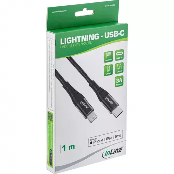 InLine USB-C Lightning laidas, iPad, iPhone, iPod, juodas/aliuminis, 2 m, MFi