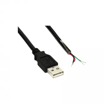 InLine USB 2.0 laidas Type A kištukas / atviras galas, juodas, 2 m