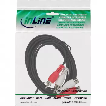 InLine garso laidas 2x RCA kištukas / lizdas 2,5 m, juodas