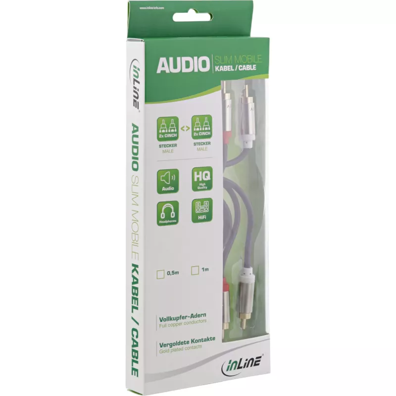 InLine Slim garso laidas 2x RCA M/M, Stereo, 0,5 m, juodas