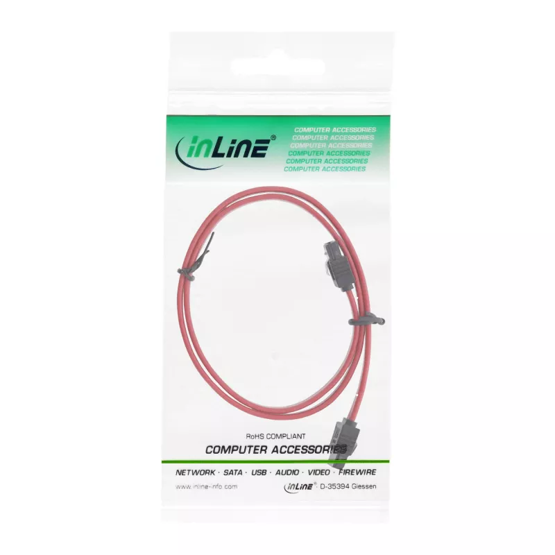InLine SATA kabelis su fiksatoriumi, 0,3 m, raudonas