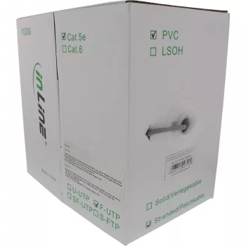 InLine Patch kabelis F/UTP Cat.5e AWG26 CCA PVC pilkas 100 m