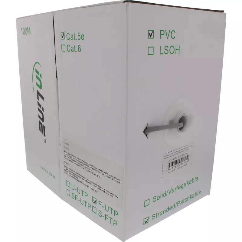 InLine Patch kabelis F/UTP Cat.5e AWG26 CCA PVC pilkas 100 m