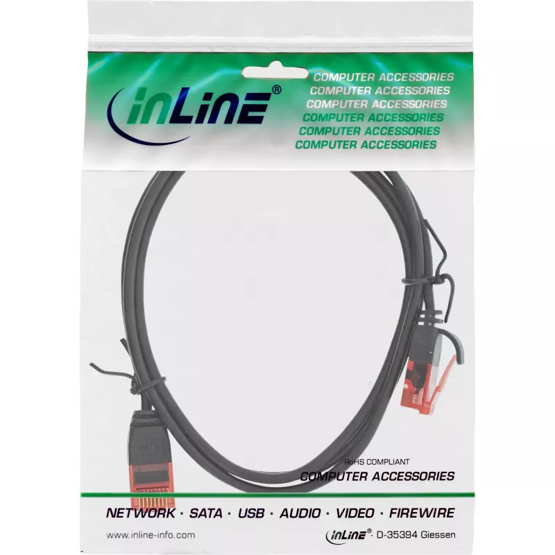 InLine Slim Patch kabelis, U/UTP, kat.6, juodas, 2 m