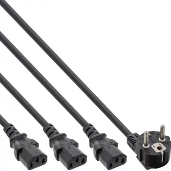 InLine Y-maitinimo laidas 1x CEE 7/7 kampuotas / 3x 3 kontaktų IEC C13 vyriškas, v1 (2m+1/2/3m)