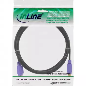 InLine PS/2 kabelis, M/F, juodas/violetinis, auksuoti kontaktai, 2 m