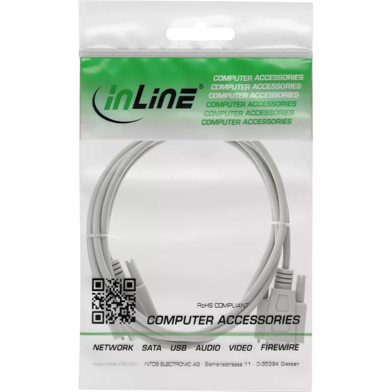 InLine Serial prailginimas, 9 kontaktų kištukas / lizdas, liejinis, 1:1 sujungimas, 5 m