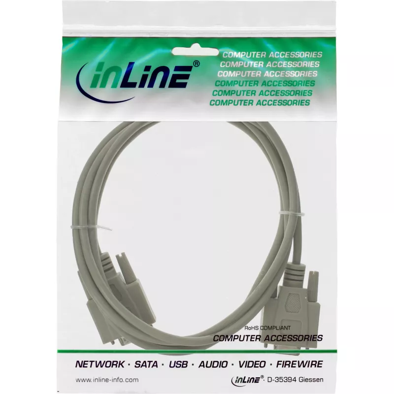 InLine Serial prailginimas, 9 kontaktų kištukas / lizdas, liejinis, 1:1 sujungimas, 5 m
