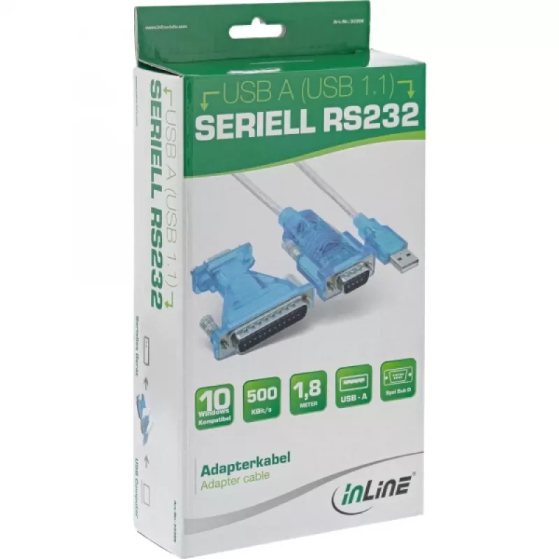 InLine USB į RS-232 adapterio kabelis USB A / DB9 vyriškas 1,8 m