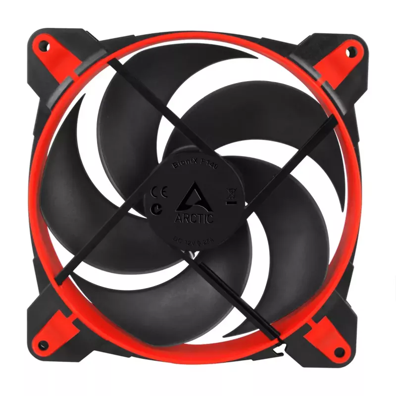 ARCTIC BioniX P140 (Raudona) – Slėgiui optimizuotas 140 mm žaidimų ventiliatorius su PWM PST