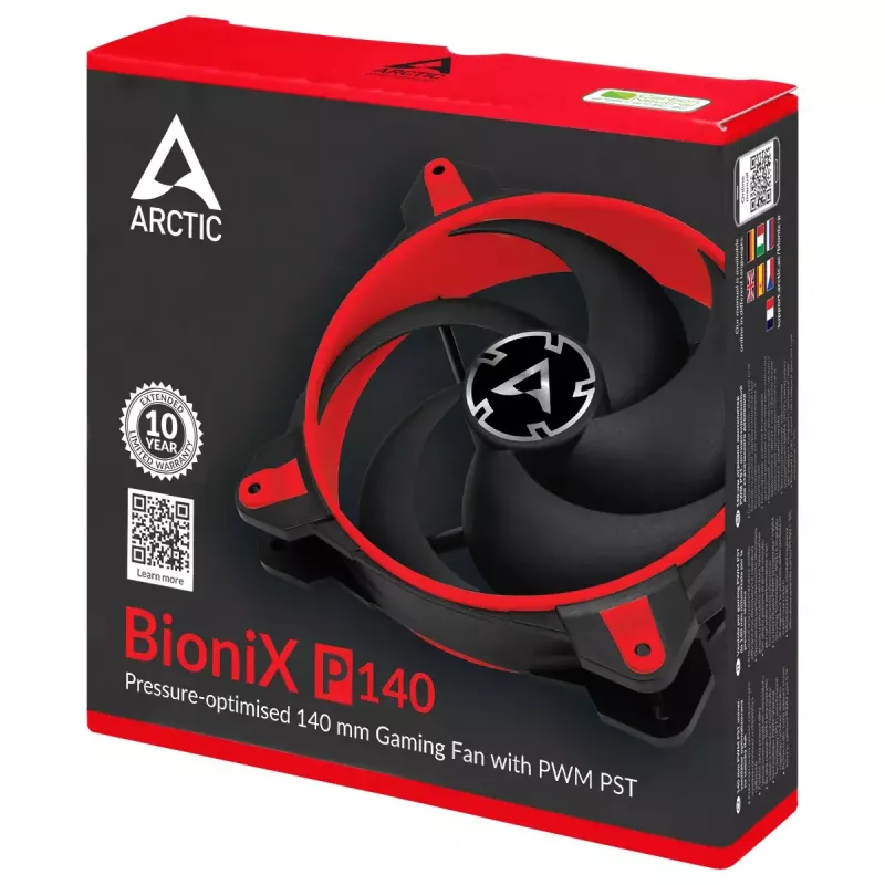 ARCTIC BioniX P140 (Raudona) – Slėgiui optimizuotas 140 mm žaidimų ventiliatorius su PWM PST